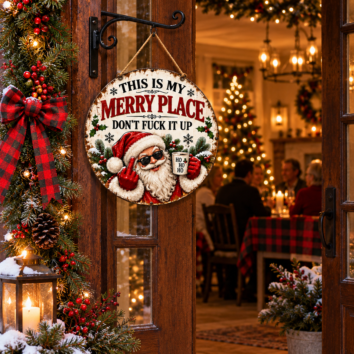 “This Is My Merry Place” Funny Christmas Door Sign