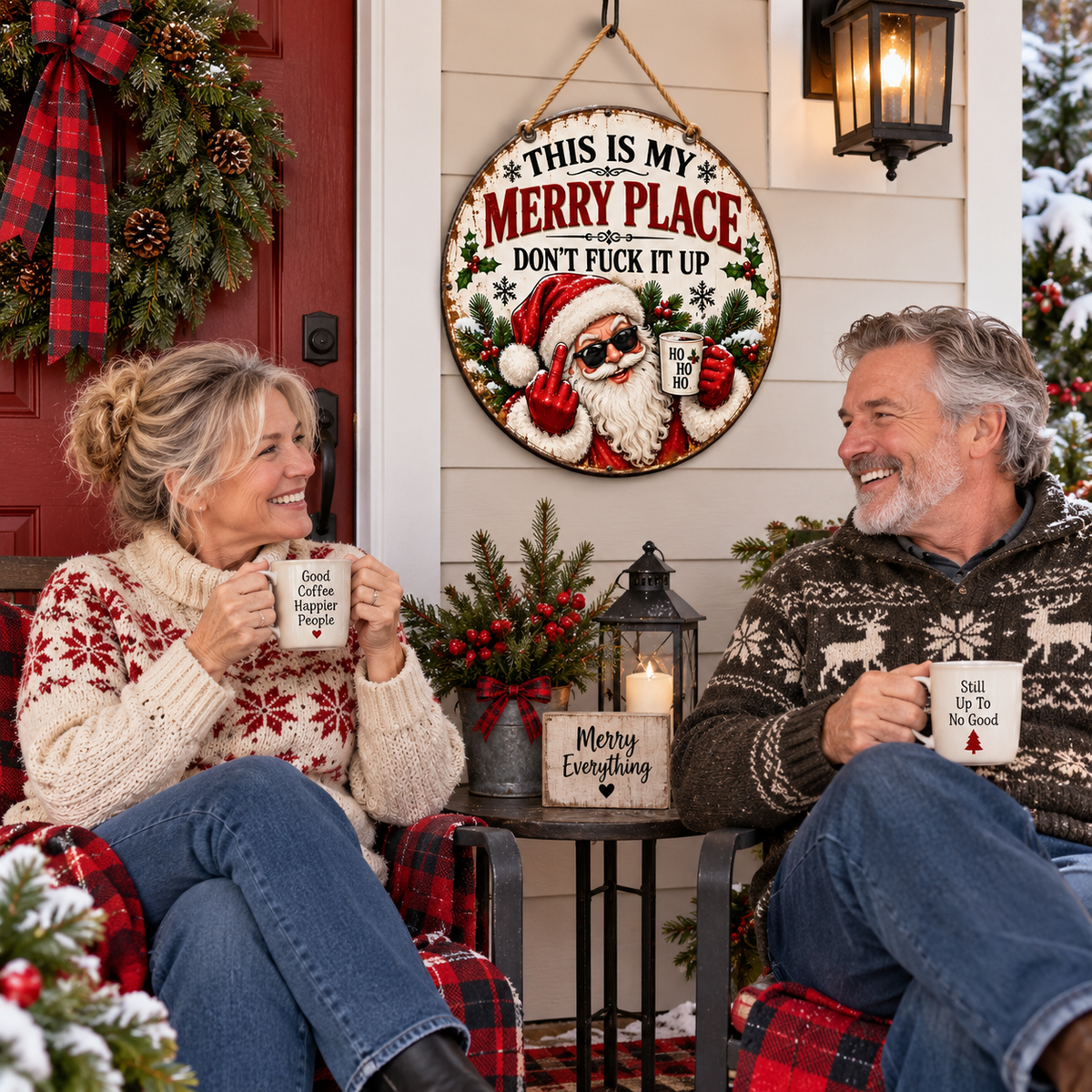 “This Is My Merry Place” Funny Christmas Door Sign