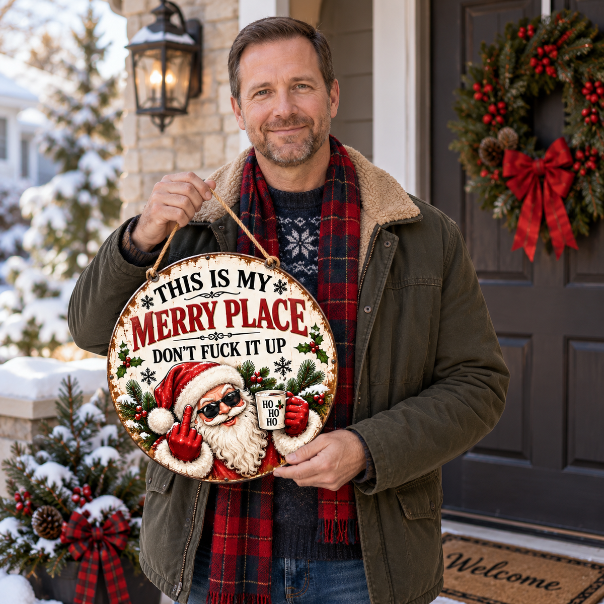 “This Is My Merry Place” Funny Christmas Door Sign